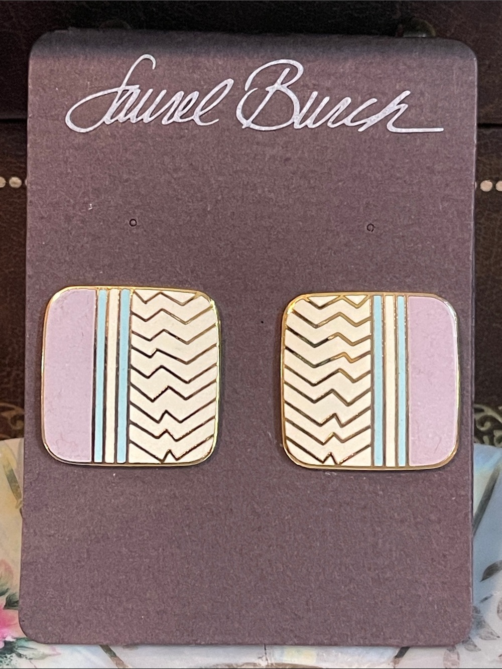 1980’s Laurel Burch “Ahktar” Geometric Enamel Post Earrings